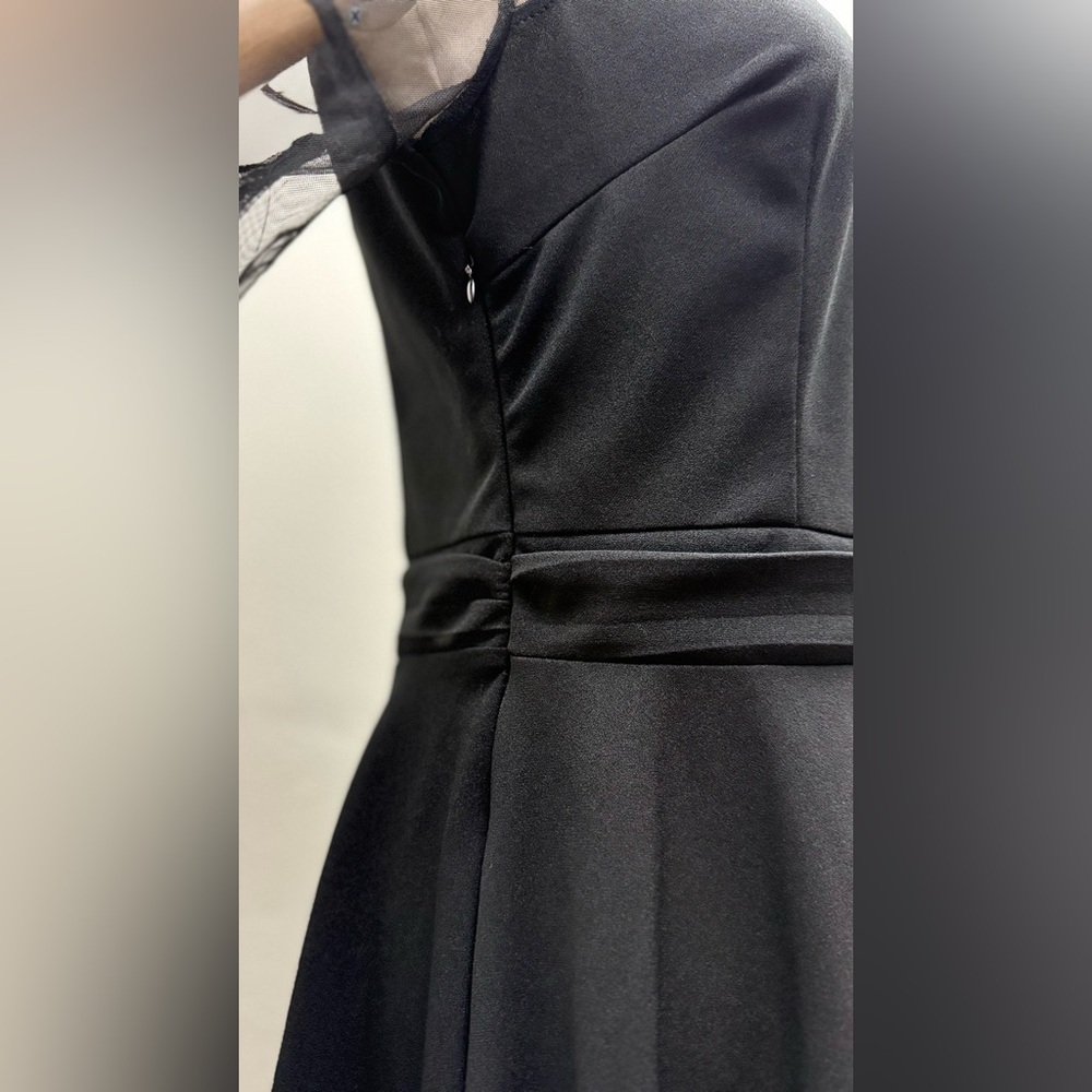 Black Sheer Mesh Collar Dress Women Size M Polyester Spandex Fit & Flare - Picture 8 of 14